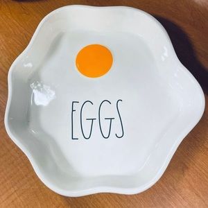 NWT Rae Dunn Ceramic White black  letters “EGGS” sunny up Serving Platter Plate